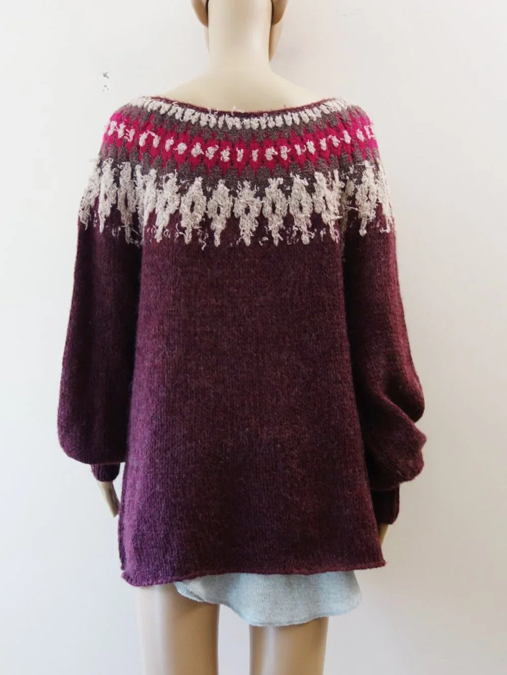Free People Baltic Fair Isle Maroon Wool Alpaca blend Sweater (M) EUC